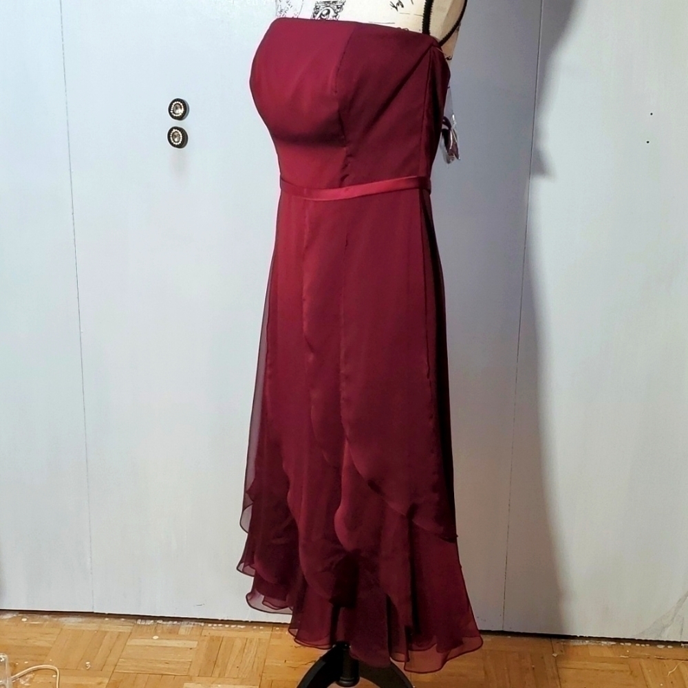 Alyce Designs| Burgundy Chiffon Ruffles Strapless Evening  Dress Elegant  Sz.14